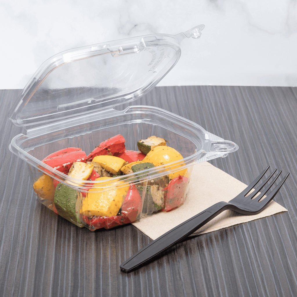 [200 ct] 12 oz PET Plastic Tamper Resistant Hinged Deli Containers with Lid