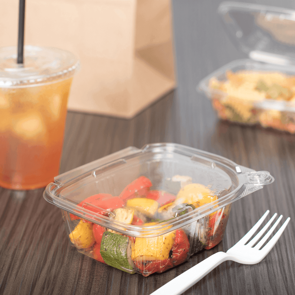 [200 ct] 12 oz PET Plastic Tamper Resistant Hinged Deli Containers with Lid