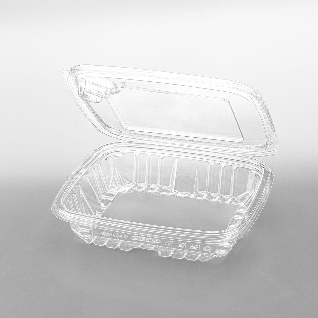 [150 sets] 36 oz PET Tamper Resistant Hinged Deli Containers w/Flat Lid, Rectangular