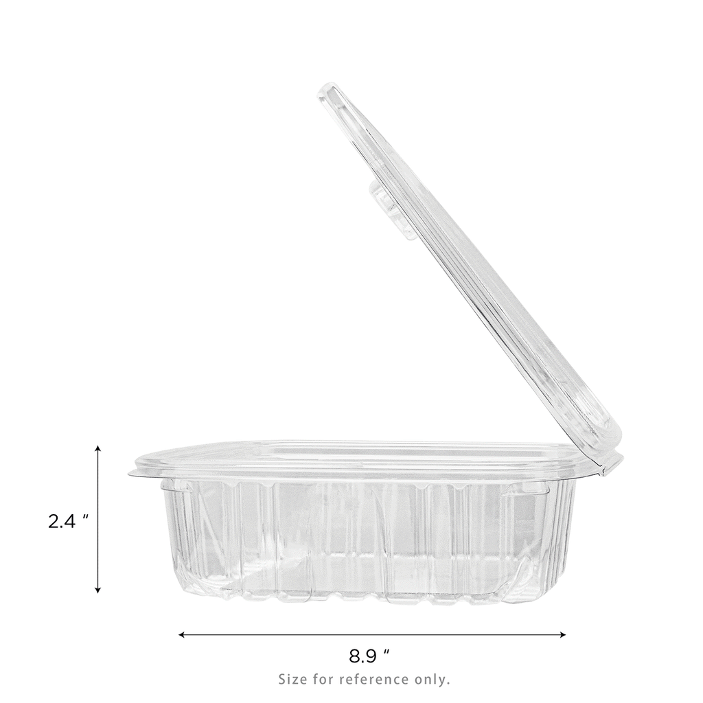 [150 sets] 48 oz PET Tamper Resistant Hinged Deli Containers w/Flat Lid, Rectangular