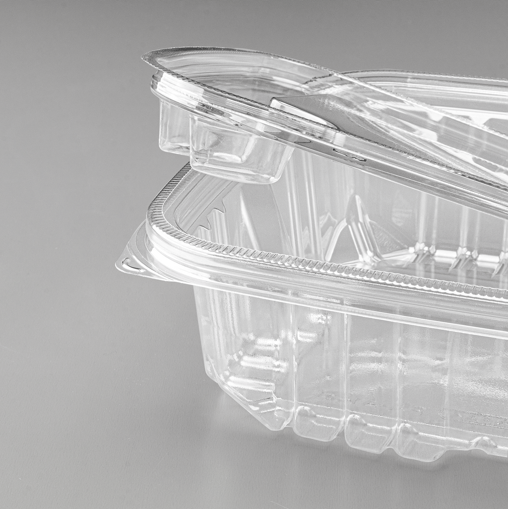 [150 sets] 48 oz PET Tamper Resistant Hinged Deli Containers w/Flat Lid, Rectangular