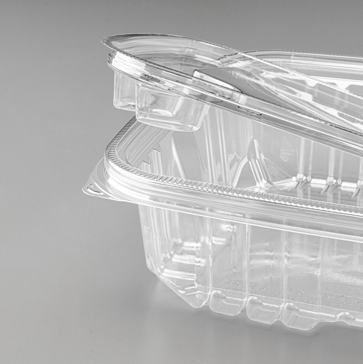 [150 sets] 48 oz PET Tamper Resistant Hinged Deli Containers w/Flat Lid, Rectangular