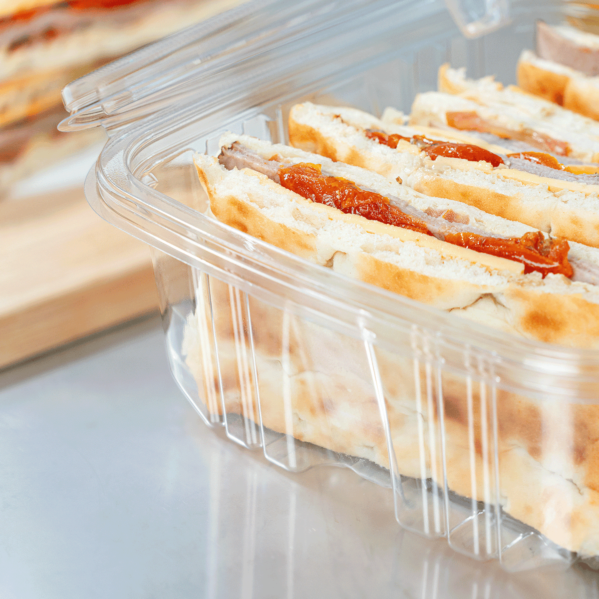 [150 sets] 64 oz PET Tamper Resistant Hinged Deli Containers w/Flat Lid