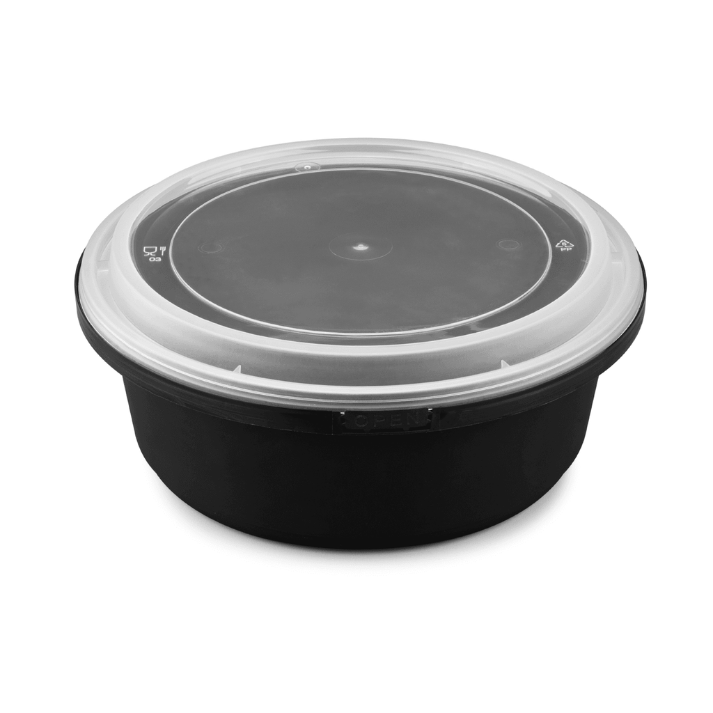 [150 sets] 34 oz PP Tamper Resistant Injection Molded Microwaveable Black Food Container w/Clear lid