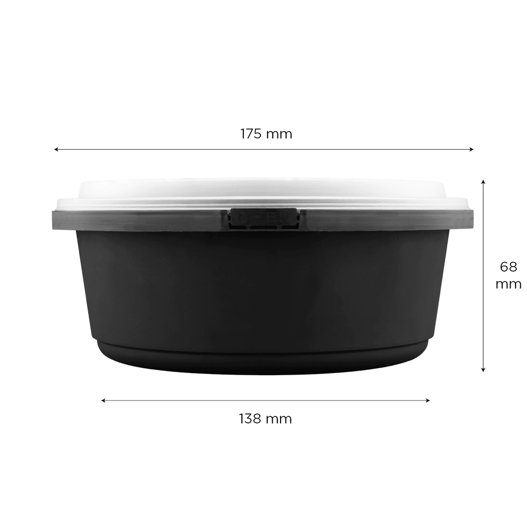 [150 sets] 34 oz PP Tamper Resistant Injection Molded Microwaveable Black Food Container w/Clear lid