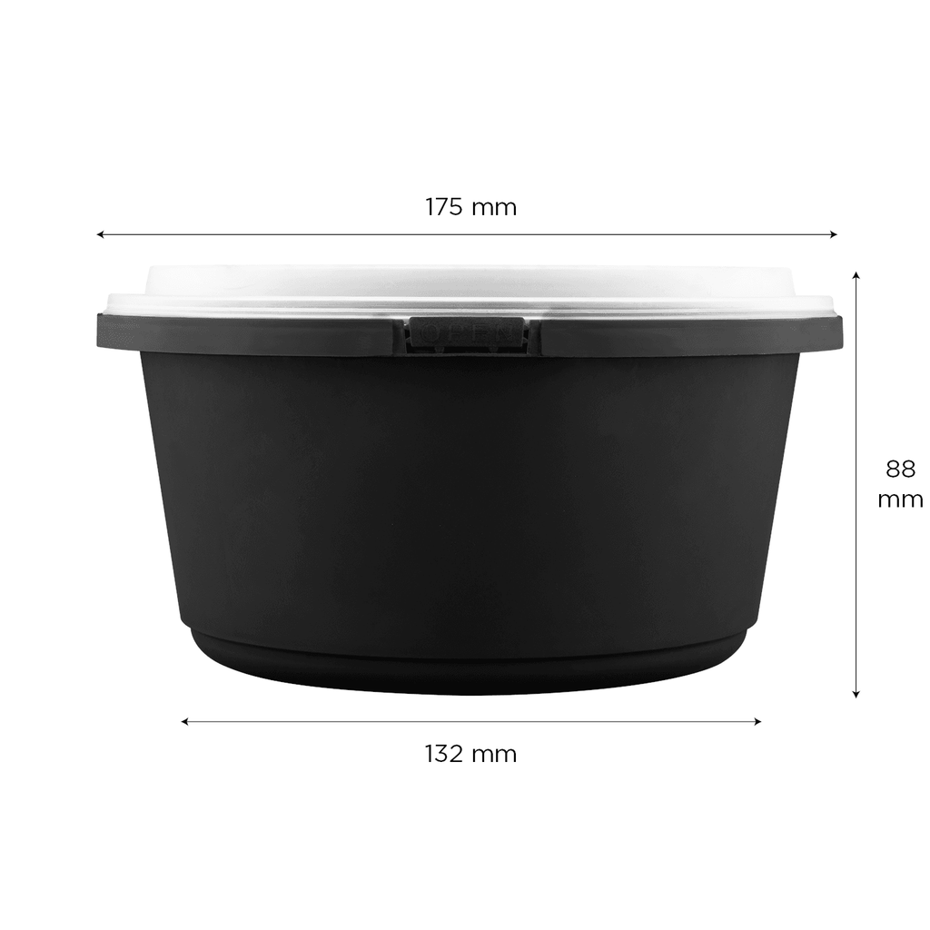 [150 sets] 44 oz PP Tamper Resistant Injection Molded Microwaveable Black Food Container w/Clear lid