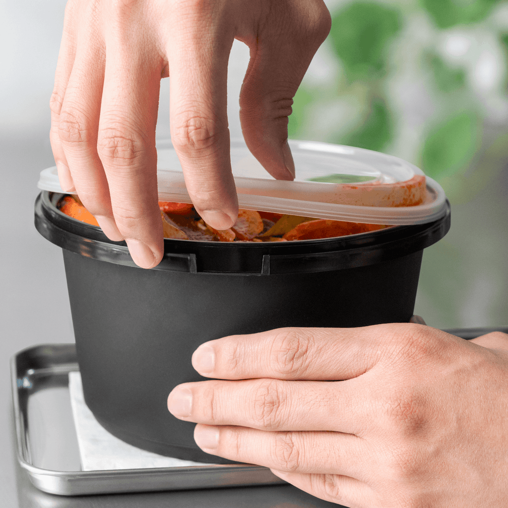 [150 sets] 52 oz PP Tamper Resistant Injection Molded Microwaveable Black Food Container w/Clear lid