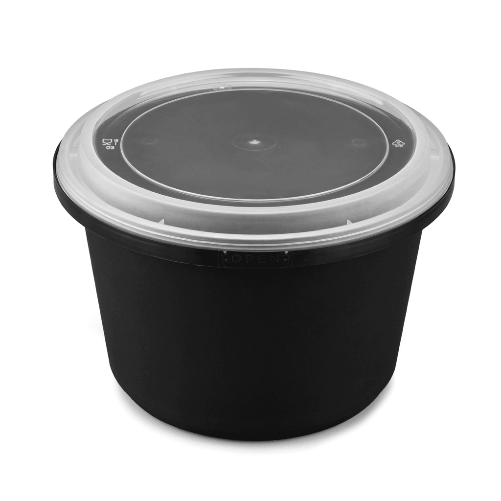 [150 sets] 60 oz PP Tamper Resistant Injection Molded Microwaveable Black Food Container w/Clear lid