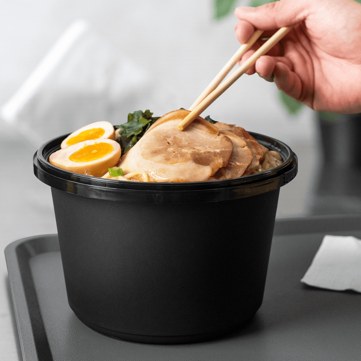 [150 sets] 60 oz PP Tamper Resistant Injection Molded Microwaveable Black Food Container w/Clear lid