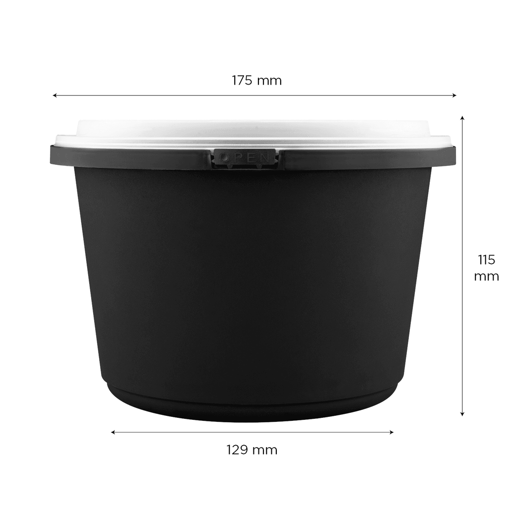 [150 sets] 60 oz PP Tamper Resistant Injection Molded Microwaveable Black Food Container w/Clear lid