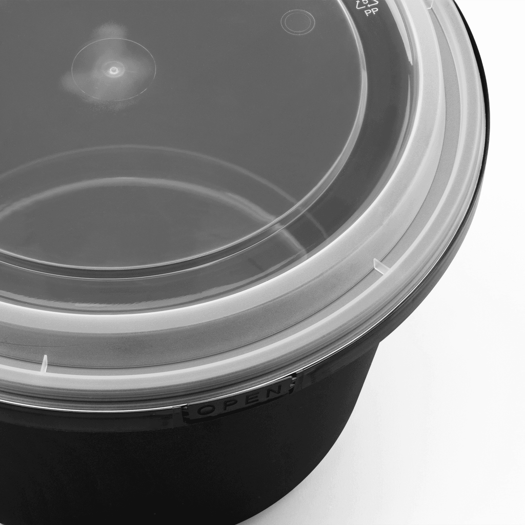 [150 sets] 60 oz PP Tamper Resistant Injection Molded Microwaveable Black Food Container w/Clear lid