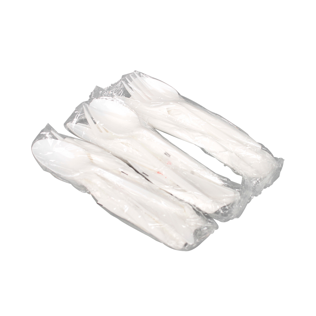 [250 sets] PP Plastic Medium Weight Cutlery Kits with Salt and Pepper, White