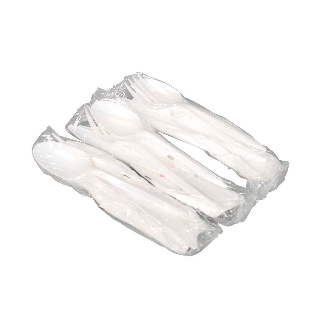 [250 sets] PP Plastic Medium Weight Cutlery Kits with Salt and Pepper, White