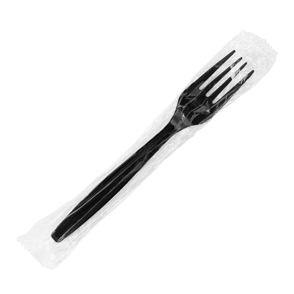 [1,000 ct] PP Plastic Heavy Weight Forks Wrapped, Black