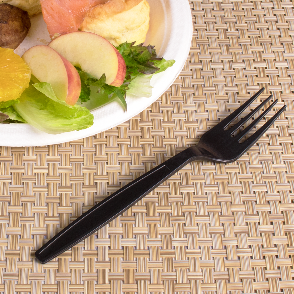 [1,000 ct] PP Plastic Heavy Weight Forks Wrapped, Black