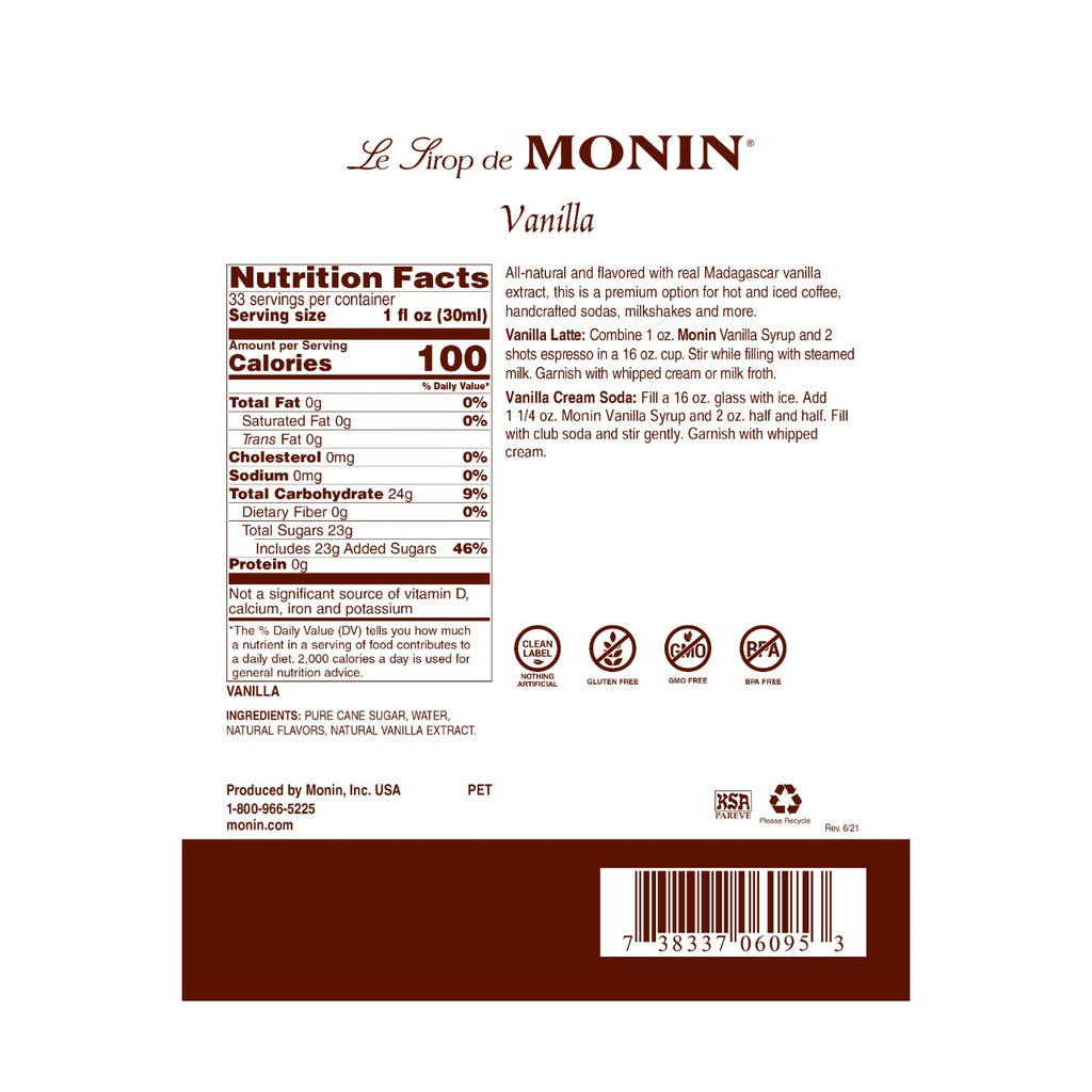 Monin Vanilla Syrup - Bottle (1L)