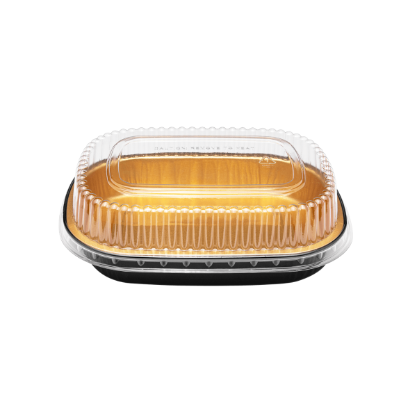 [100 sets] 24 oz Black and Gold Aluminum Pans with PET Dome Lids