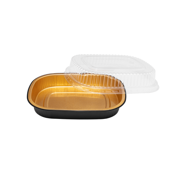 [100 sets] 24 oz Black and Gold Aluminum Pans with PET Dome Lids
