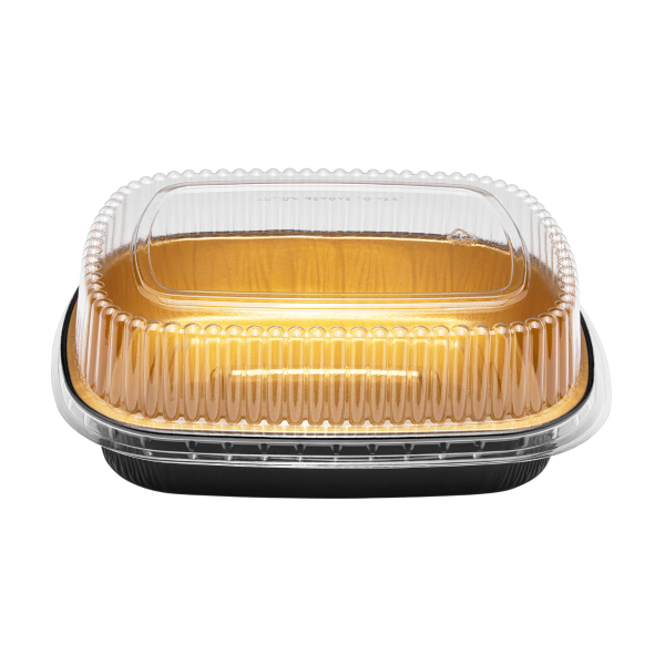 [50 sets] 48 oz Black and Gold Aluminum Pans with PET Dome Lids