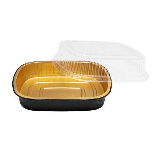 [50 sets] 48 oz Black and Gold Aluminum Pans with PET Dome Lids