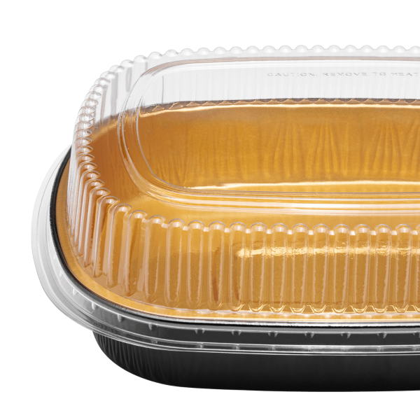 [50 sets] 48 oz Black and Gold Aluminum Pans with PET Dome Lids