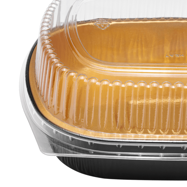 [50 sets] 48 oz Black and Gold Aluminum Pans with PET Dome Lids