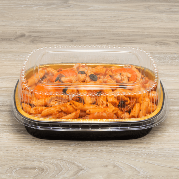 [50 sets] 48 oz Black and Gold Aluminum Pans with PET Dome Lids