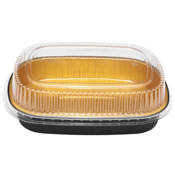 [50 sets] 72 oz Black and Gold Aluminum Pans with PET Dome Lids