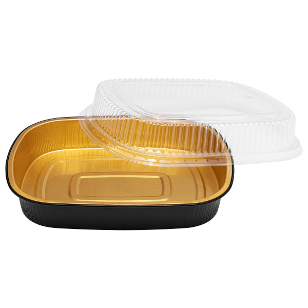 [50 sets] 72 oz Black and Gold Aluminum Pans with PET Dome Lids