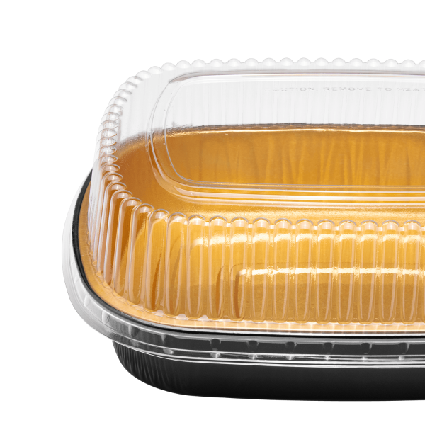 [50 sets] 72 oz Black and Gold Aluminum Pans with PET Dome Lids