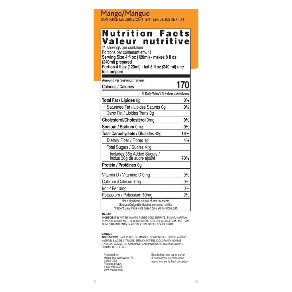 Monin Mango Fruit Smoothie Mix - Carton (46oz)
