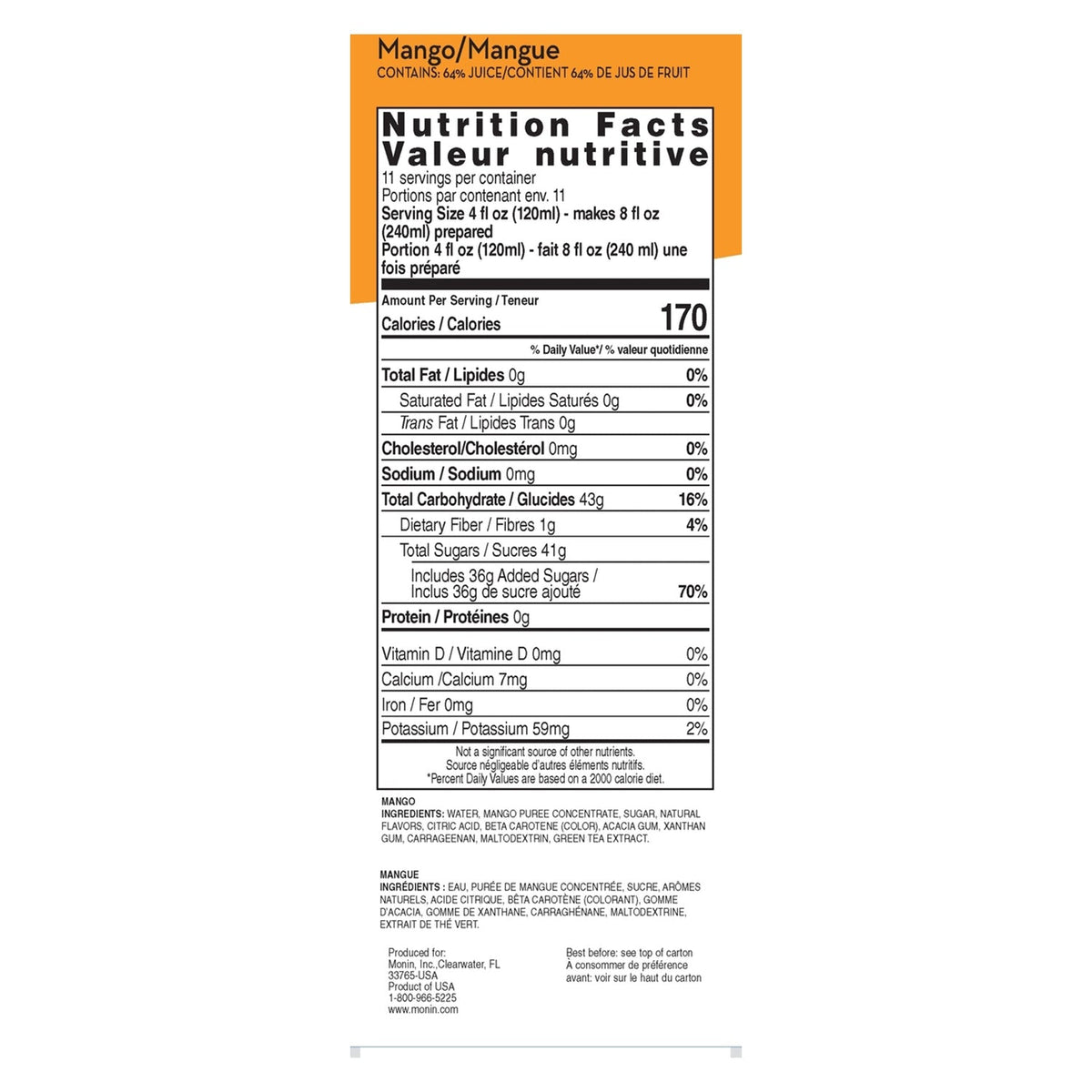 Monin Mango Fruit Smoothie Mix - Carton (46oz)