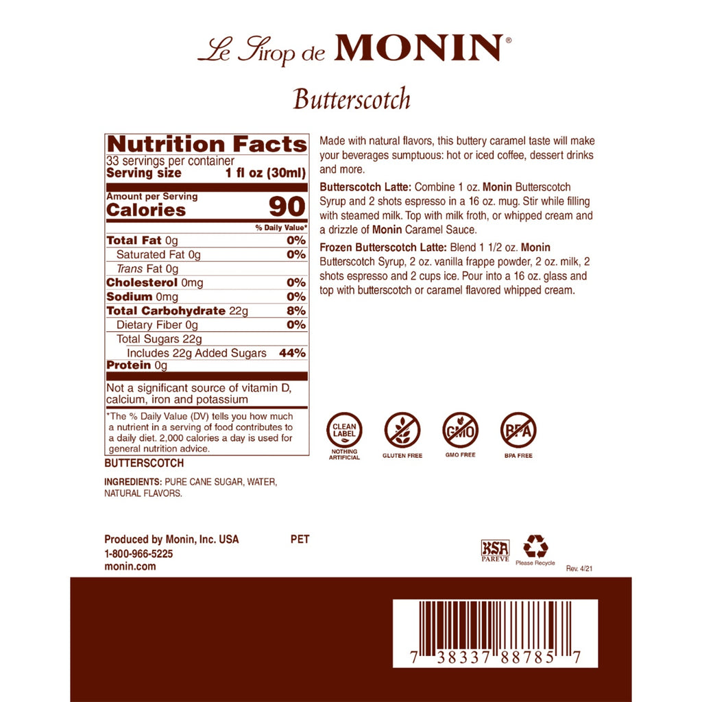 Monin Butterscotch Syrup - Bottle (1L)