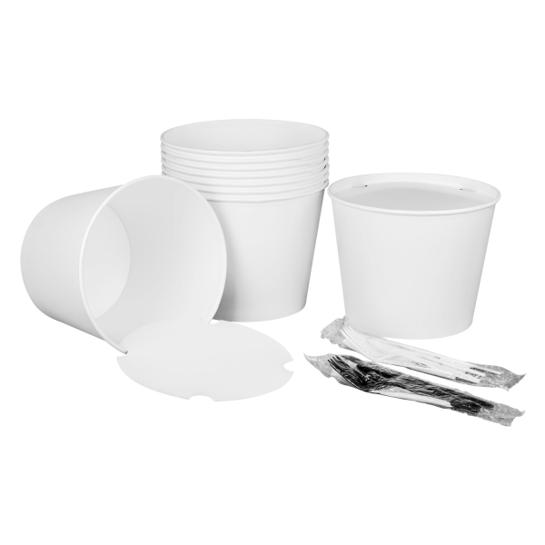 [150 sets] 130 oz Paper Food Buckets with Lids | 215 mm