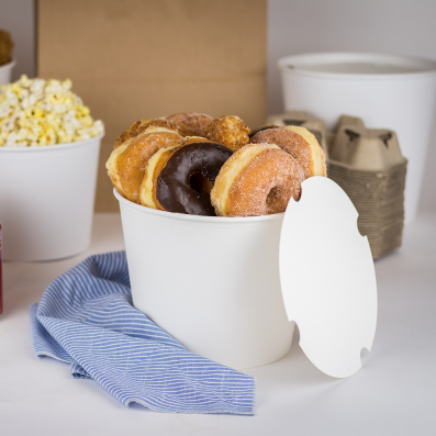 [150 sets] 130 oz Paper Food Buckets with Lids | 215 mm