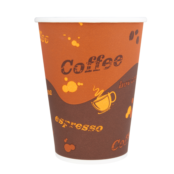[1,000 ct] 12 oz Paper Coffee Cups | Coffee Print | 90 mm