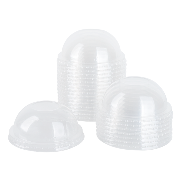 [1,000 ct] Plastic Dome Cup Lids | PET | No Hole | 90 mm