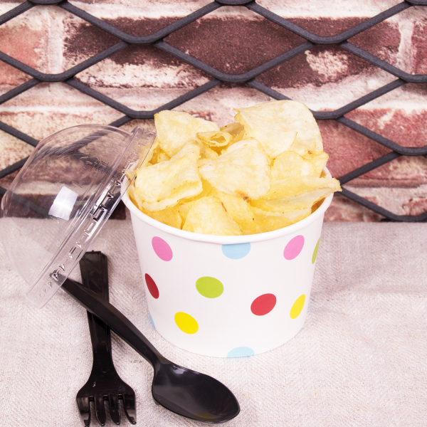 [1,000 ct] 12 oz Paper Food Containers | 100 mm | Dots Print