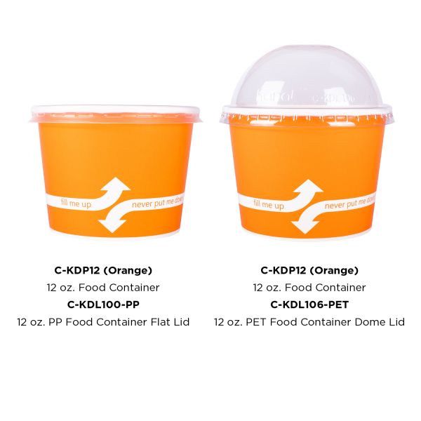 [1,000 ct] 12 oz Paper Food Containers | 100 mm | Orange