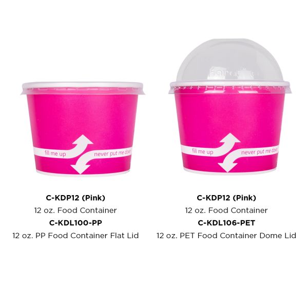 [1,000 ct] 12 oz Paper Food Containers | 100 mm | Pink