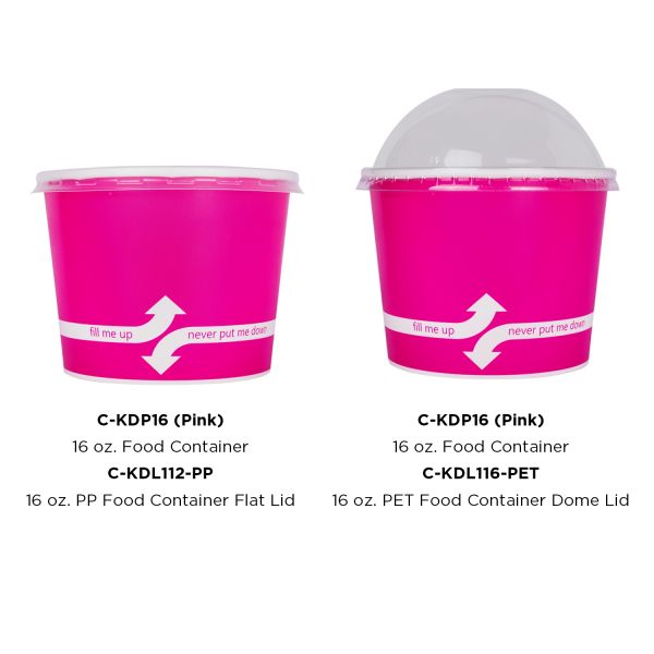 [1,000 ct] 16 oz Paper Food Containers | 112 mm | Pink
