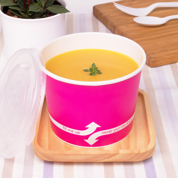 [1,000 ct] 16 oz Paper Food Containers | 112 mm | Pink