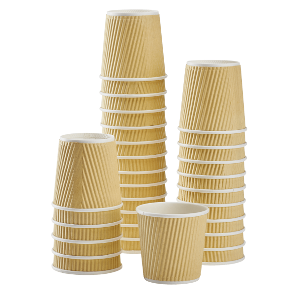 [1000 ct] 4 oz Paper Coffee Cups | Ripple | 62 mm | Kraft