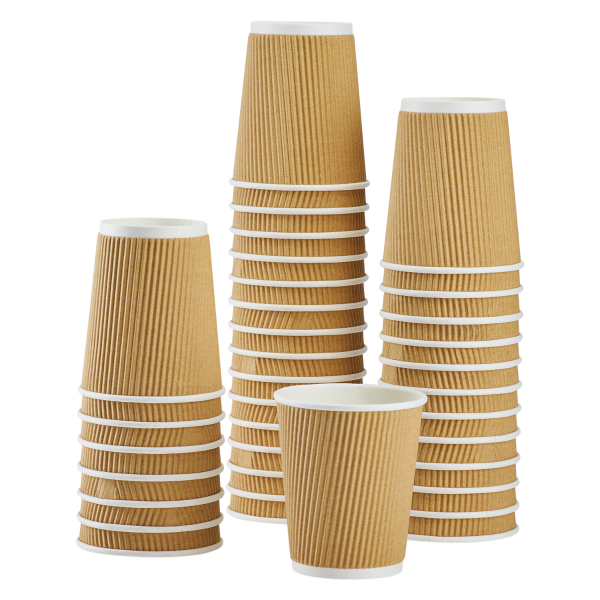 [500 ct] 8 oz Paper Coffee Cups | Ripple | 80 mm | Kraft