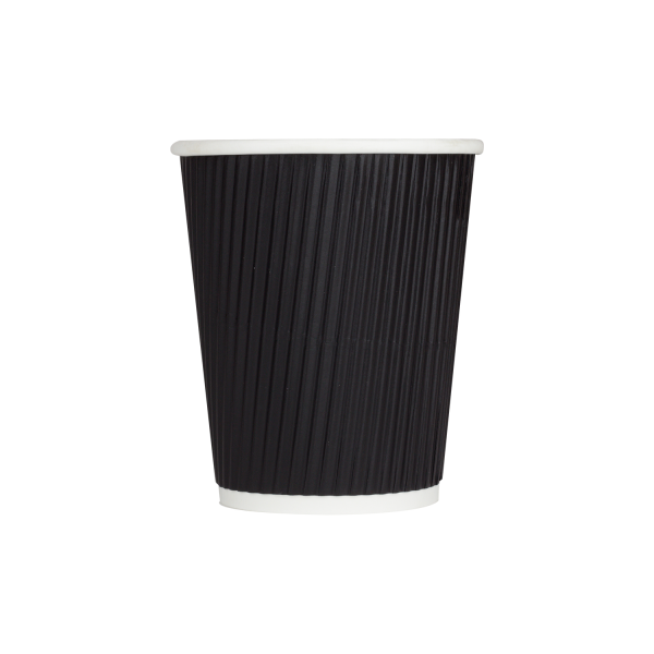 [500 ct] 8 oz Paper Coffee Cups | Ripple | 80 mm | Black
