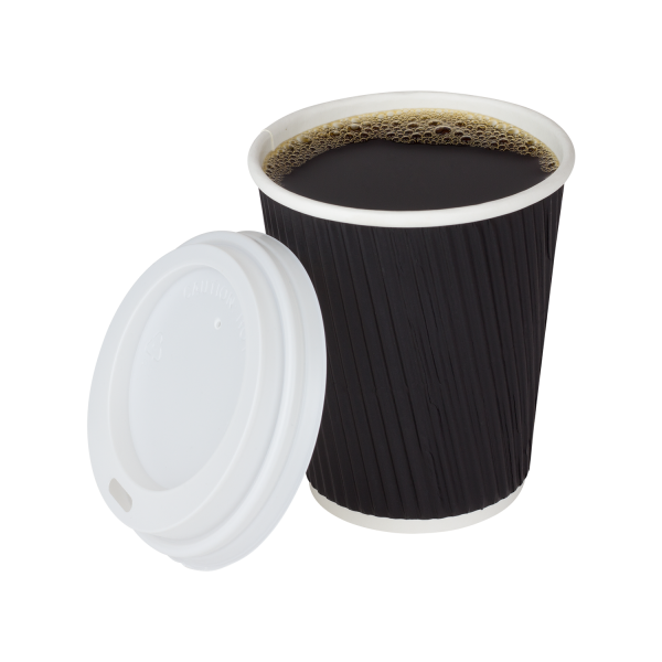 [500 ct] 8 oz Paper Coffee Cups | Ripple | 80 mm | Black