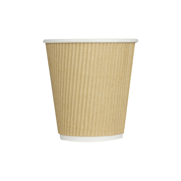 [500 ct] 10 oz Paper Coffee Cups | Ripple | 90 mm | Kraft