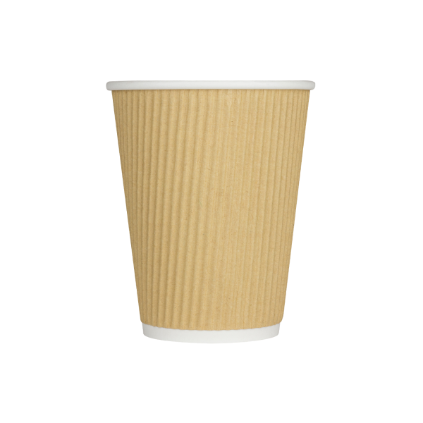[500 ct] 12 oz Paper Coffee Cups | Ripple | 90 mm | Kraft