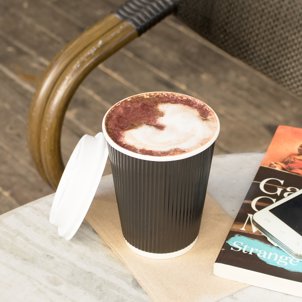 [500 ct] 12 oz Paper Coffee Cups | Ripple | 90 mm | Black