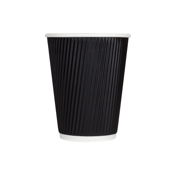 [500 ct] 12 oz Paper Coffee Cups | Ripple | 90 mm | Black